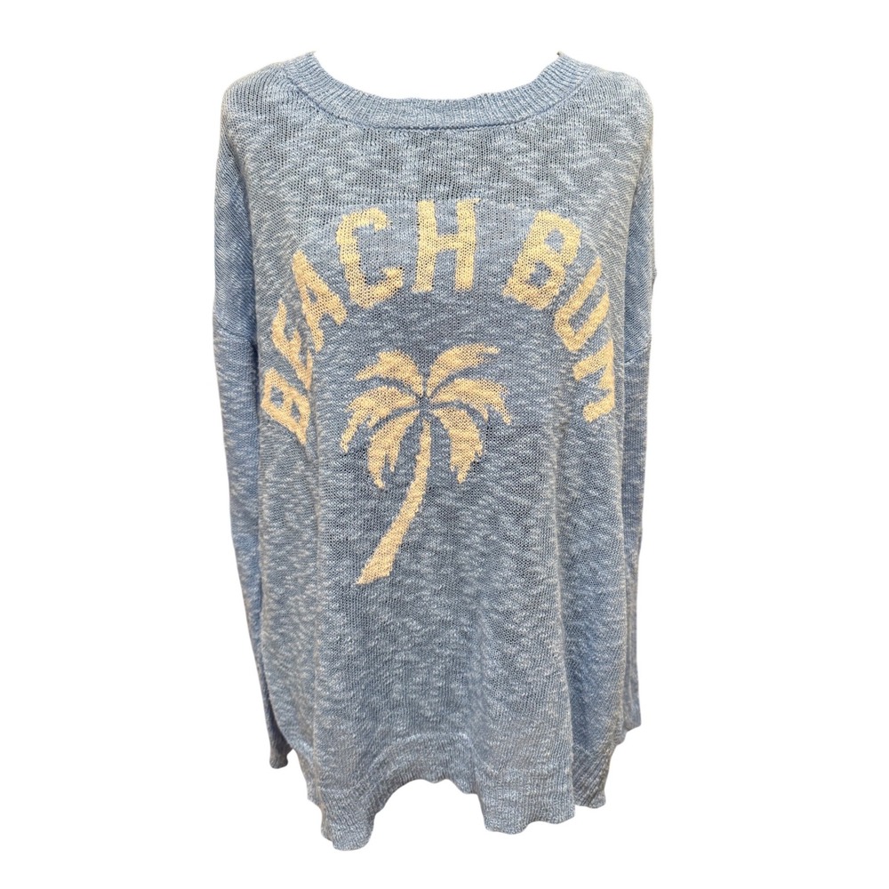 Vintage Havana Beach Bum Palm Tree Cotton Knit Sweater Blue B12892 Large